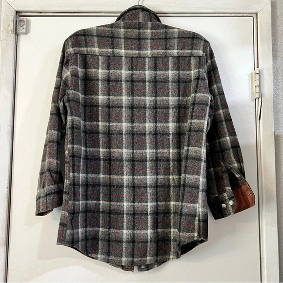 Briggs Vintage Plaid Wool Shirt Button Down Zipper Boxy Grid Window Pane Gray M - Picture 2 of 12